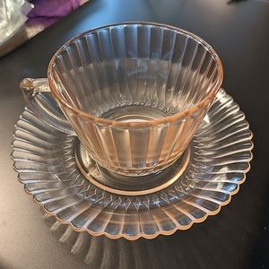 Petal ware Depression glass pink cups and saucers, set of 4
